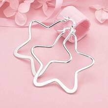 Hoa tai tròn lớn hình ngôi sao mạ bạc Sterling 925 50mm dành cho nữ thời trang dự tiệc cưới phụ kiện trang sức quà tặng Giáng sinh - Bạc - Xem 2