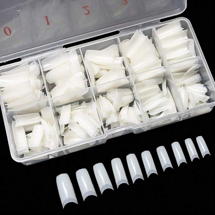 500PCS Half Cover False Nails Tips - Acrylic Nail Tips 10 Sizes Lady French Style Acrylic Artificial Tip Manicure With Box For Nail Tips Art Salons And Home DIY - White - View 1