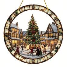 Suncatcher de pueblo navideño - 20cm X 20cm Decoración de pared de acrílico, perfecta para temas navideños y de invierno, regalo ideal para mujeres, hombres, mejores amigos - Decoración versátil para el hogar y la oficina