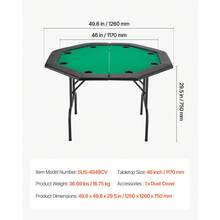 Tavolo da poker pieghevole per 8 giocatori (126 cm), tavolo da gioco da casinò con sponde imbottite e portabicchieri, tavoli da gioco portatili ottagonali con gambe in feltro e metallo, Texas Hold'em Poker - 48" Achteck für 8 Spieler, basso profilo, verde - Visualizzare 7