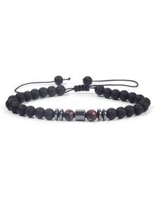 1 pieza Pulsera ajustable con cuentas de malaquita de 6 mm, pulsera de hematita y ónix mate, estilo bohemio, joyería de alma, regalo unisex para amigos y parejas