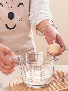 1pc Heat-Resistant Glass Measuring Cup With Precise Markings And Handle, Multipurpose Large Capacity Stackable Storage, Suitable For Coffee, Eagle Beak Design For Easy Pouring, Transparent Container Baking Measuring Tool, Multifunctional Kitchen Utensil For Baking, Milk, Water And Flour - Transparent - View 4