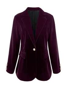 Women's Elegant Commuter Velvet Single-Button Long Sleeve Blazer - Purple - View 3