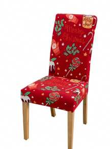 1pc Milk Silk High Backrest Chair Cover, Christmas Gloves, Cake, Candy Cane, Lollipop, Christmas Gift, Pine Cone, Modern Polyester Stretch Dustproof Slipcover For Living Room, Dining Room, Bedroom, All Season, Christmas Chair Cover