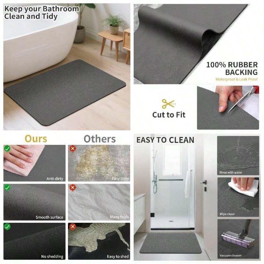 - Tapete de bao antideslizante con respaldo de goma, tapete de ducha absorbente de secado rpido, tapetes de bao de diatomita para suelo de bao, cocina gris oscuro, 40x 60 - gris oscuro + 1'11" x 1'4" (Rectangular) - Ver 1