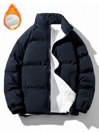 2025年新作 メンズ 無地 カジュアル シンプル 長袖 中綿コート、暖かい スタンドカラー ウィンターコート