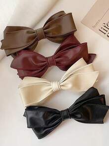 High-End Soft PU Leather Bow Hair Clip With Elegant, Korean Style Half-Tied Spring Clip Ponytail Clip