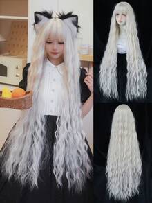 7JHH WIGS 44 Inch Extra Long Gray White Cosplay Wig With Bangs Loose Long Curly Gray White Wig Soft Synthetic Heat Resistant Lolita Maid Costume Wig For Women & Girls Party Wedding Rapunzel Use - 淺灰色 - 查看 2