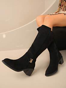 2025 Autumn/Winter New Retro Over-The-Knee High Shaft Riding Boots For Women, Thick Heel Long Boots With Belt Buckle, Western Cowboy Boots