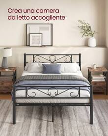 VASAGLE Struttura Letto Matrimoniale, Letto a Doghe in Metallo per Materassi di 120 x 190 cm, per Stanza di Ospiti, Montaggio Facile, per Spazi Piccoli, Nero Inchiostro
