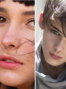 Conjunto de 2 Piercings Falsos de Nariz com Duas Bolas para Homens e Mulheres, em Aço Inoxidável, Estilo Punk, com Perfuração para o Septo, Joia Corporal. - Multicolorido - Ver 9