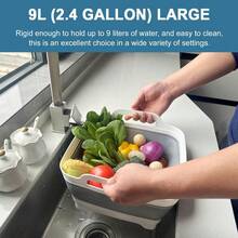 Collapsible Wash Basin With Drain Plug 9L 2.4Gal Dishpan For Washing Dishes Basin Collapsible Dish Tub Portable Sink For Kitchen Sink Camping RV Washing Tub(Gray) - 灰色+綠色 - 查看 4