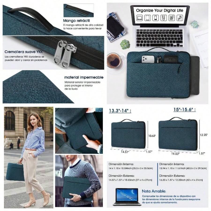 Lubardy Funda para Laptop 13 14 Pulgadas Impermeable Funda Laptop Protector Estuche para Laptop Compatible con Pro, Negro - Azul + 13-14 pulgadas - Ver 1