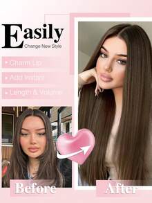 4 piezas/set Extensiones de cabello liso suave de 20 pulgadas, extensiones de cabello sintético liso grueso con clip para mujeres, piezas de cabello postizo con clip para toda la cabeza, extensiones de cabello sintético - Multicolor - Ver 6