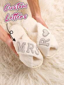 Personalised Custom Mrs Bride Wedding Slippers Fluffy Slippers With Faux Pearls Letters Hen Party Bridesmaid Gift Ornamental Stylish,Fashion,Hipster,Contracted,Casual,Cute Cuties,Modest Fashion,Minimal Chic,Cozy Custom,Unique,Personalized Treasurefinds Ideal Gifts For Him Family,Friends - Multicolor - View 6