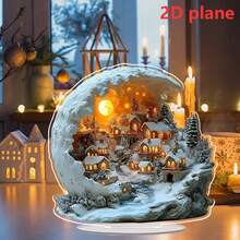 1 pieza Decoración acrílica de escena de aldea de invierno navideña en 2D - Escena de escritorio impresa de alta definición, multiusos, sin texto, ideal para el hogar, la sala de estar, la oficina, regalo de Navidad, Acción de Gracias, decoración de cumpleaños, decoración navideña