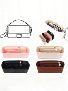 迷你拉链内袋，迷你包，小包，收纳整理袋，配套化妆品内袋，耐用收纳袋，便携式毛毡内衬袋，多口袋旅行收纳袋，迷你尺寸收纳袋，带内袋的收纳袋，适用于工作、通勤、户外、旅行、度假 - 彩色 - 查看 9