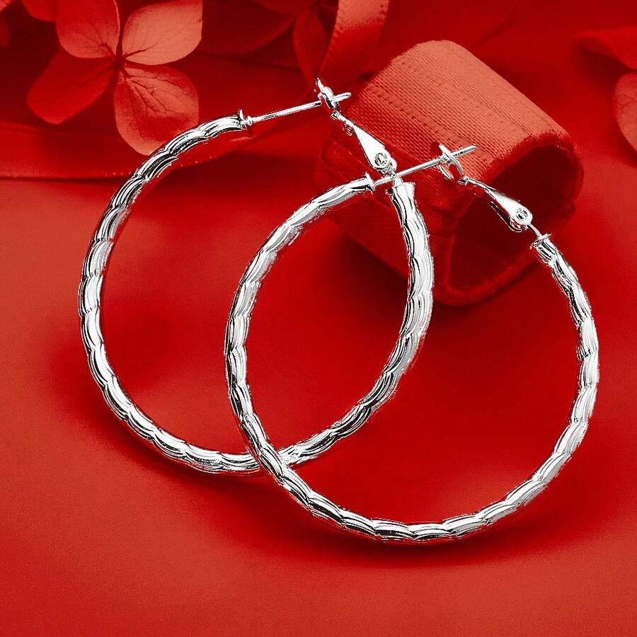 Hoa tai vòng tròn lớn mạ bạc Sterling 925 40mm dành cho nữ thời trang dự tiệc cưới phụ kiện trang sức quà tặng Giáng sinh - Bạc - Xem 1