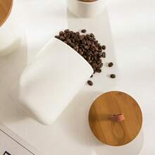 3-Piece Ceramic Kitchen Canister Set With Wooden Lids, Airtight Food Storage Containers For Countertop Organization, Pantry Jar For Coffee, Flour, Sugar, Cereal, Spices