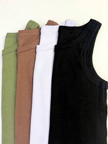 Kit 4 Women's Tank Top Foreign Blogger Premium Stylish Blouse Winter Mother's Day Girlfriend - 深綠色,棕色,白色和黑色 - 查看 1