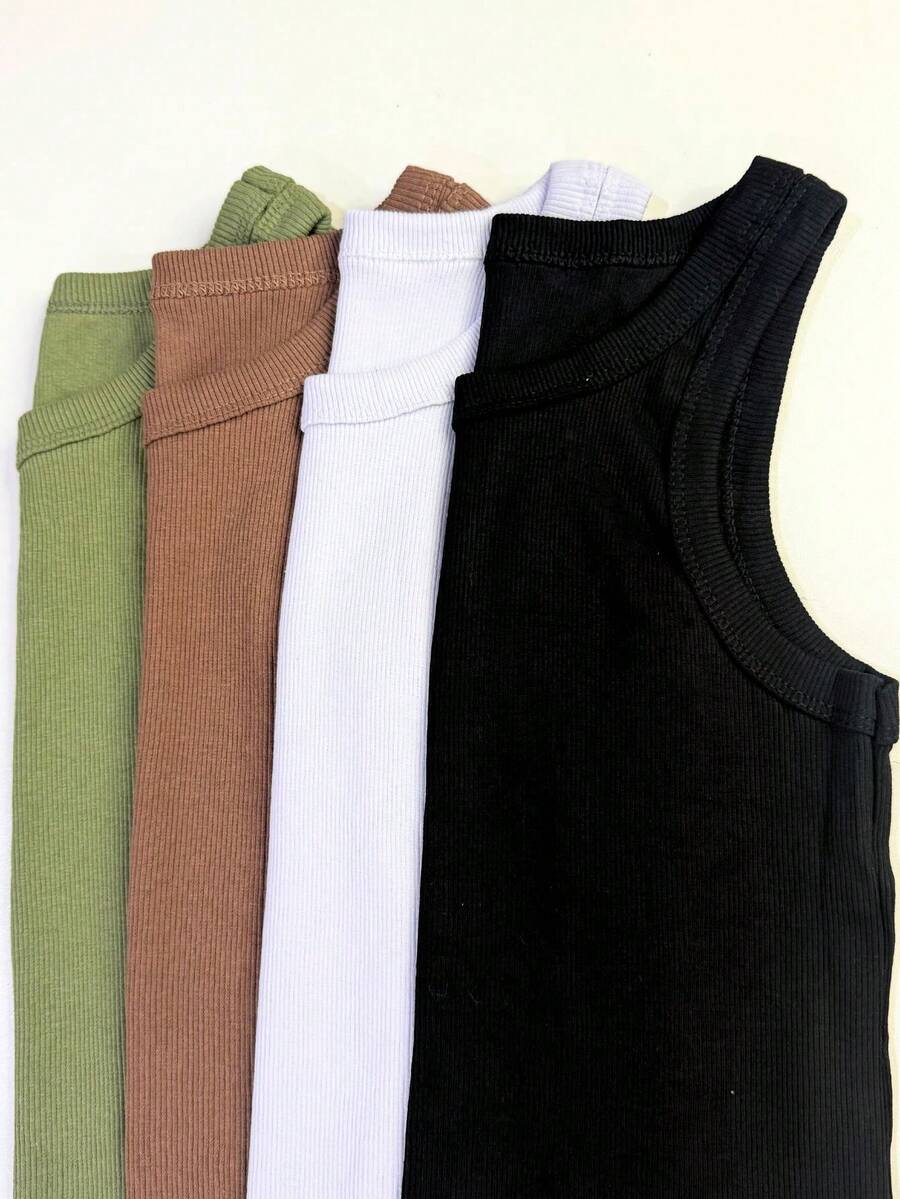 Kit 4 Women's Tank Top Foreign Blogger Premium Stylish Blouse Winter Mother's Day Girlfriend - 深綠色,棕色,白色和黑色 - 查看 1