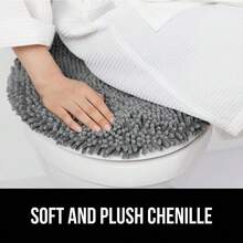 GORILLA GRIP Shag Chenille Bathroom Toilet Lid Cover Hine Wash Ultra Soft Plush Seat Covers Large Fabric Covers 19.5x18.5 Fits Standard Toilet Lids Bathroom Accories And Decor Gray