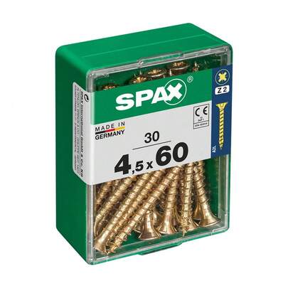 SPAX AF0000080 Boîte de 30 vis à bois à tête plate YELLOX, 4,5 x 60 mm, multicolores