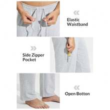 Baleaf Men's Sweatpants Casual Lounge Cotton Pajama Yoga Pants Open Bottom Straight Leg Male Sweat Pants With Pockets{"Size_name":"Small","Color_name":"B-LightGray-ZipperPocket"} - B-light灰色-拉鍊口袋 - 查看 6
