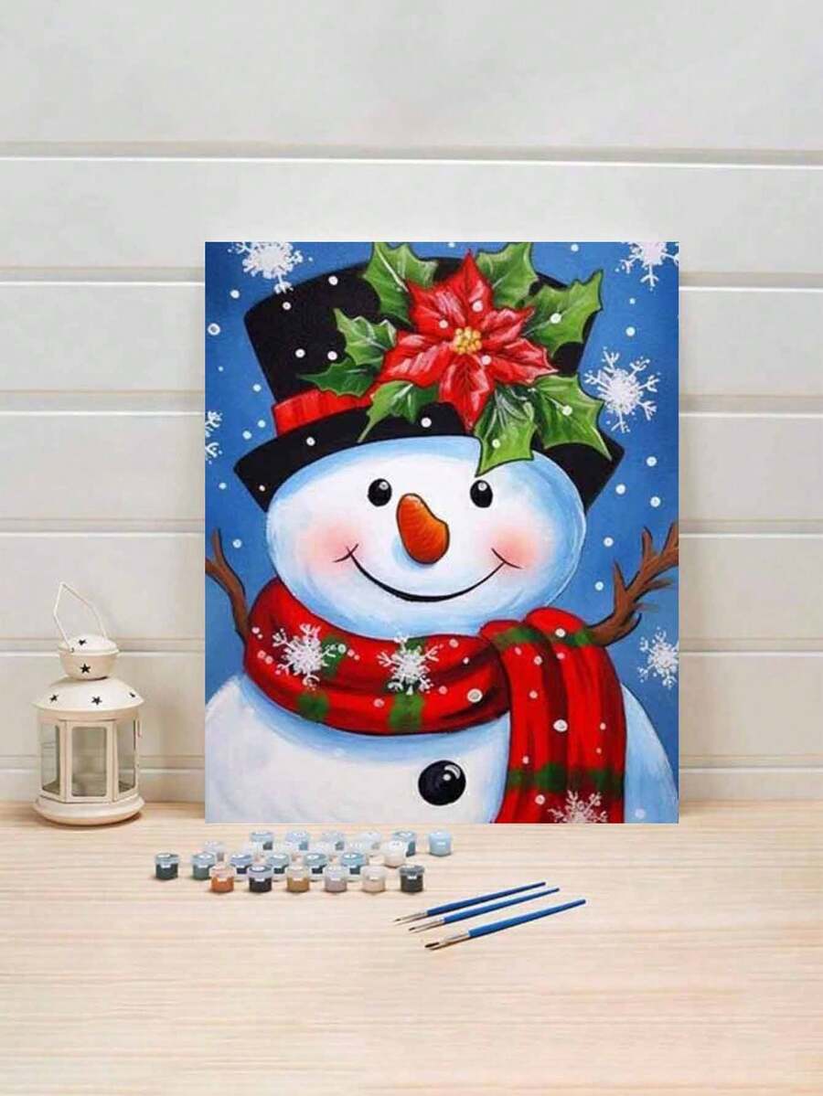 40*50cm 无框圣诞雪人数字油画 DIY 套装，包含颜料、画笔、高清素描、防水快干颜料，适合初学者，是送给朋友和家人的理想礼物，3 步流程即可创作杰作，沉浸式艺术体验，缓解压力