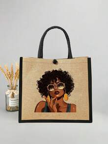 两件套轻便手提袋及配套化妆包 - 防水易清洁面料，多口袋设计，适合购物、旅行、海滩、教师节礼物，女士亚麻大容量手提袋。这款便携休闲收纳手提袋设计新颖，容量大，是理想的购物袋之选。 - 彩色 - 查看 9