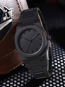 1Pc Men's Black Strap Fashionable Casual Personalized Graffiti Elements Simple Scale Dial Quartz Watch Suitable For Daily Wear Or Graduation Gifts - Black - View 2