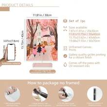 1 pieza Pintura de pared de bruja rosa de Halloween, Pintura de tres niñas pidiendo dulces, arte de pared raro y lindo, imprimible de otoño para habitación de niñas (Marco opcional)