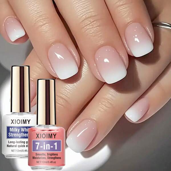 Xioimy XIOIMY 2pcs Nail Strengthener Set, Pink & Milky White Nail Hardener, Odorless Water-Based, Decorative Manicure, Natural Transparent Pink Brightening Gloss, Long-Lasting Glossy Natural Quick-Drying, Nutritious & Healthy Nails
