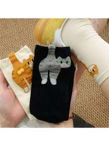 2pairs Cartoon Cat Tinkerbell Egg Socks Soft Cotton Socks Breathable Cat Middle Tube Socks Novelty Gifts For Cat Lovers Family - Multicolor - View 7