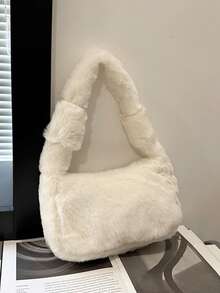 1pc手提包毛茸茸柔软亲肤秋冬拉链开合休闲百搭轻便手提包，多种颜色可选，满足基本收纳需求，适合旅行、购物、旅游等场合，万圣节、感恩节、圣诞节 - 輕便單肩包 - 查看 7