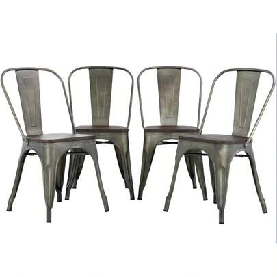 Metal Dining Chairs Set Of 4 Black Stackable Tolix Side Chairs With Backrest ScratchResistant NonSlip Feet Indoor/Outdoor Use 330 Lbs Capacity For Kitchen And Restaurant
