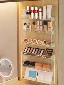 Lot de 2 supports muraux sans perçage, boîte de rangement transparente pour maquillage, étagère verticale flottante à 3 niveaux, rangement multifonctionnel pour cosmétiques, outils et accessoires de manucure - Support en acrylique peu encombrant pour cosmétiques, soins de la peau, lunettes, boîte de rangement légère, organisation de la maison - Multicolore - Voir 2