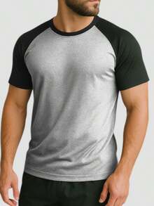 Men's Raglan Dry Fit Gym Fitness Two-Color Workout T-Shirt - 銀灰色/黑色 - 查看 1
