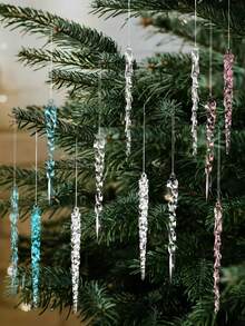 12pcs Transparent Ice Column Pendant - Elegant Hanging Pointed Ice Columns, DIY Holiday Atmosphere Decoration, Suitable For Christmas Trees, Weddings, Parties, Durable PVC Ice Chains, Easy To Hook, Indoor/Outdoor Use