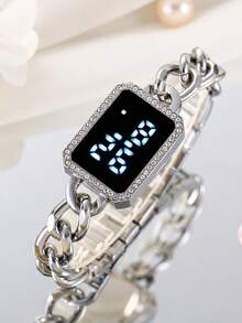 LED 触摸屏电子手表 奢华水钻数字手镯式腕表 适合女士女孩