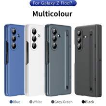 غطاء هاتف واقي مع فتحة قلم، غطاء هاتف مقاوم للصدمات بالكامل، مزود بقلم حبر، تصميم فتحة قلم متكاملة، حماية مفصلية، غطاء هاتف جانبي مع زجاج مقسى، مناسب لهواتف سامسونج جالكسي ZFold3/ZFold4/ZFold5/ZFold6/ZFold7