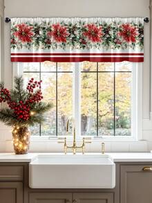 1 Set Christmas Gift Christmas Snowman, Reindeer, Christmas Tree Atmosphere Decorative Sheer Curtain, Translucent Kitchen Window Curtain, Suitable For Living Room And Bedroom, Doorway, Kitchen Window, Noise Reduction, Christmas Decor Rod Pocket Sheer Curtain