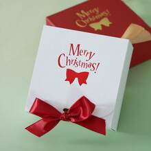 5pcs Merry Christmas Square Candy Gift Box With Bowknot ,Perfect For Christmas Gift Wrapping,European Classic Candy Box,Party Decoration Supplies,High-Grade Cardboard Dessert Candy Gift Box, - Square Flip Box - View 5