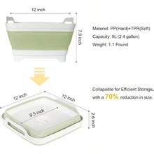 Palangana plegable con tapón de drenaje de 9L 2,4 galones para lavar platos, palangana plegable, fregadero portátil para fregadero de cocina, camping, caravana (gris) - Verde - Ver 3