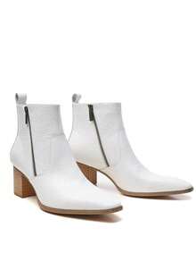 Men's Basic Snake Skin Embossed Chelsea Boots, Dual Zipper, Suitable For Party, Business, Holiday, Wedding, Office, All Seasons - White - View 1