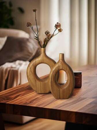 1/3pcs Solid Wood Vase, Classic Style Wooden Flower Vase, Handcrafted Decorative Art For Home, Inn, Or Creative Spaces