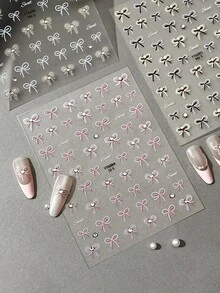 1pc Christmas Nail Stickers, Shell Shine Christmas Candy House Cute Snowman Decorative Stickers, Crystal Diamond Hot Stamping Bow Nail Stickers, Christmas Decorations