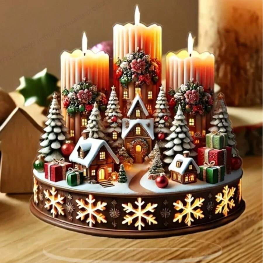 ديكور مركزي لعيد الميلاد بطراز عتيق من الأكريليك، ديكور مشهد عيد الميلاد على المكتب مع شموع، لافتة وحائط زخرفي متعدد الأغراض، مناسب للاستخدام المنزلي، رائع كهدية لعيد الميلاد والمناسبات