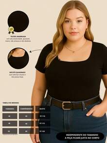 Kit With 3 Plus Size Blouses With A Basic Square Neckline For Women - đen/marsala/sô cô la - Xem 5