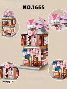 Juguetes de bloques de construcción de vista de calle en miniatura, tienda de aguas termales, tienda de ropa, tienda de fideos ramen, tienda de matcha, el mejor regalo para cumpleaños, hermosos adornos de escritorio, decoración para el hogar